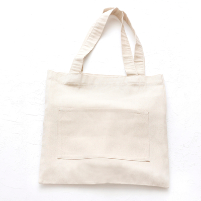 Cotton gabardine tote bag with front pockets - 4