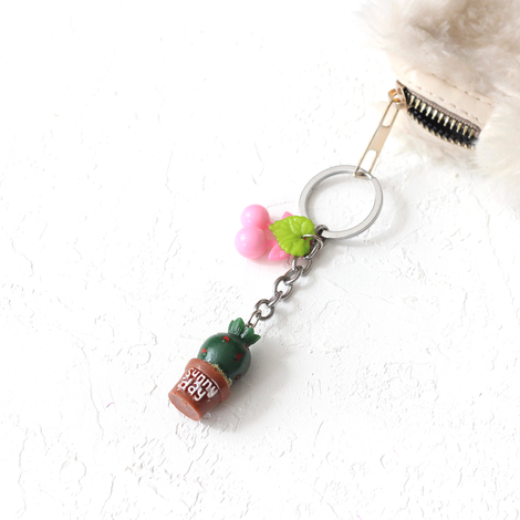 Round cactus keychain with pink fruit and brown pot - 2