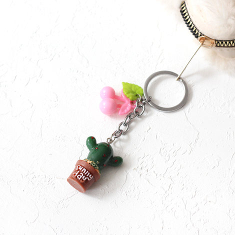Brown potted cactus keychain with pink fruit - Bimotif (1)