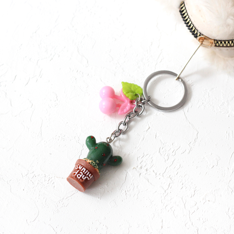 Brown potted cactus keychain with pink fruit - 2