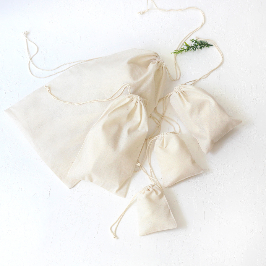 Cream raw cloth pouch with drawstring, 13x18 cm / 10 pcs - 3