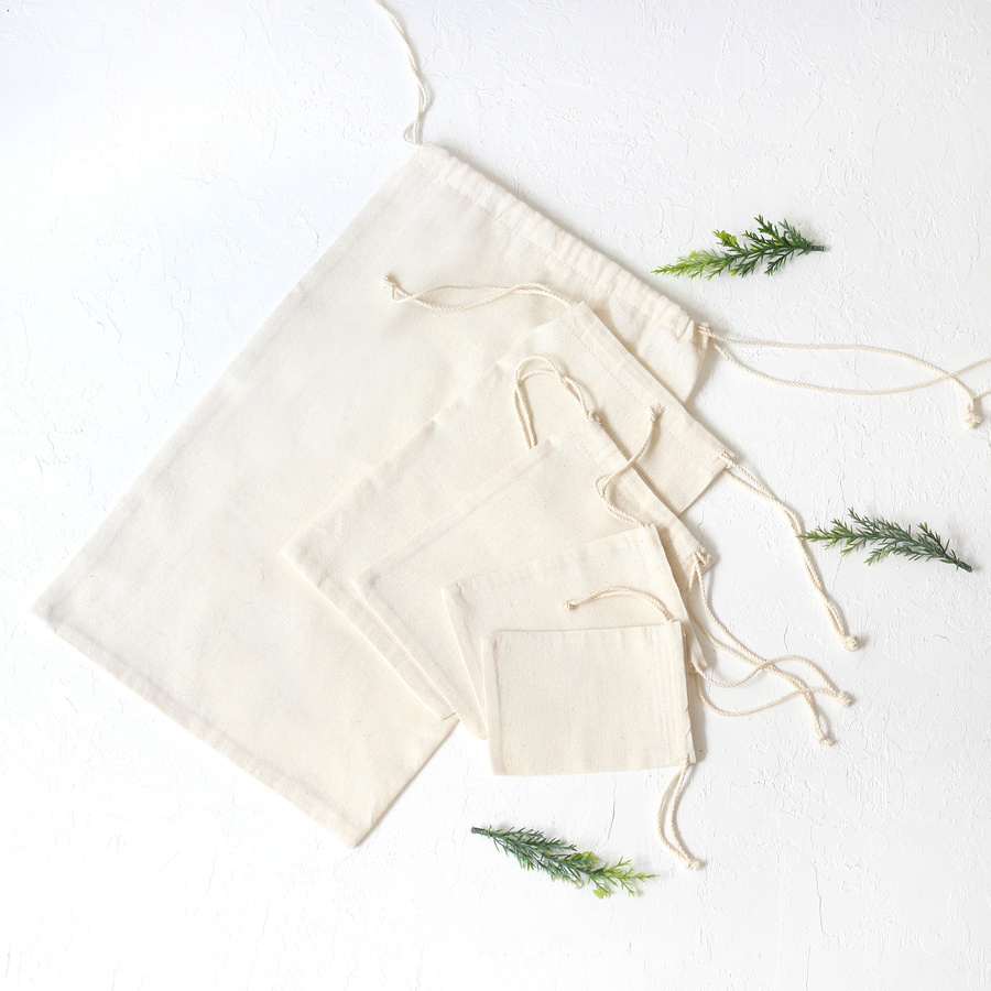 Cream raw cloth pouch with drawstring, 13x18 cm / 10 pcs - 4