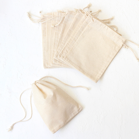 Cream raw cloth pouch with drawstring, 13x18 cm / 10 pcs - 2
