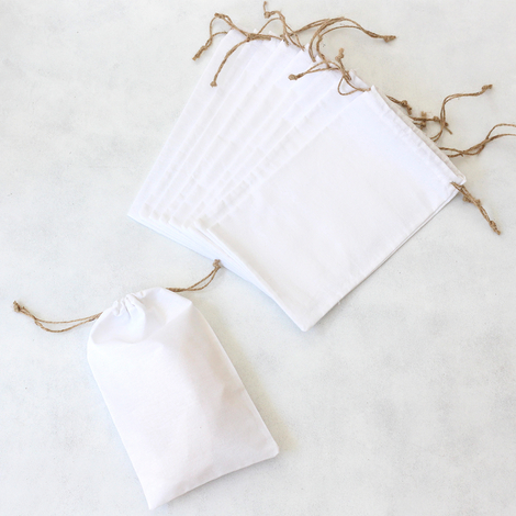 White raw cloth pouch with drawstring, 15x25 cm / 10 pcs - Bimotif (1)