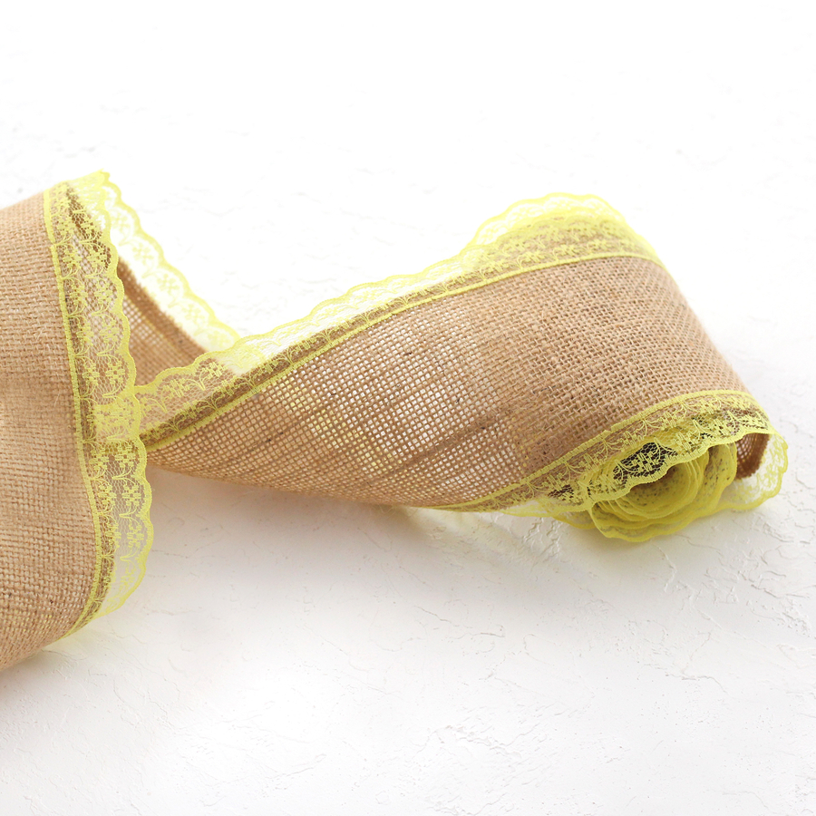 Jute ribbon, edge lace, 2 metres / Yellow - 2