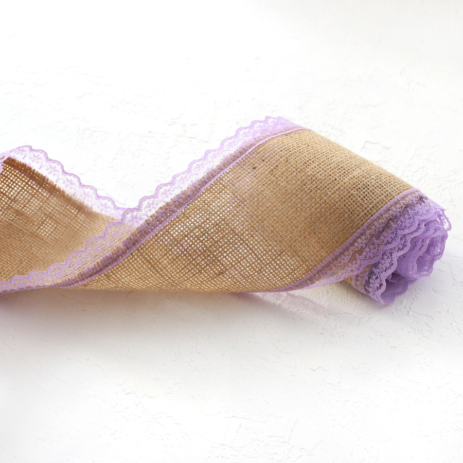 Jute ribbon, edge lace, 2 metres / Lilac - 2