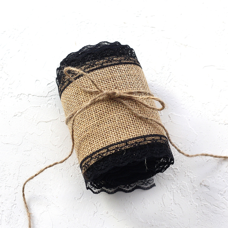Jute ribbon, edge lace, 2 metres / Black - Bimotif