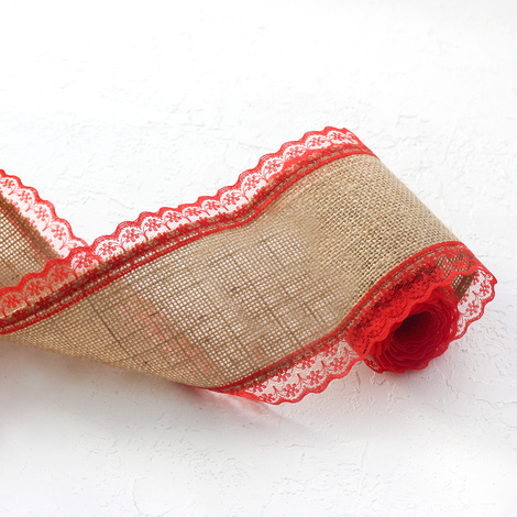 Jute ribbon, edge lace, 2 metres / Red - 2