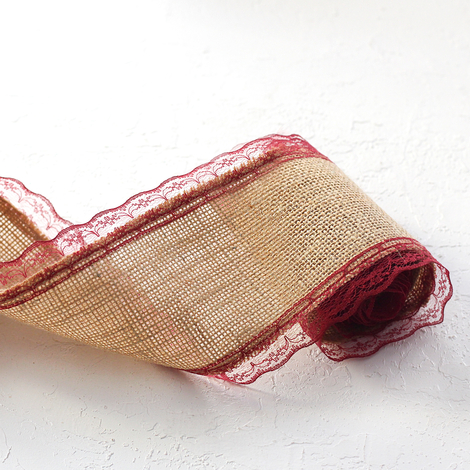 Jute ribbon, edge lace, 2 metres / Burgundy - Bimotif (1)