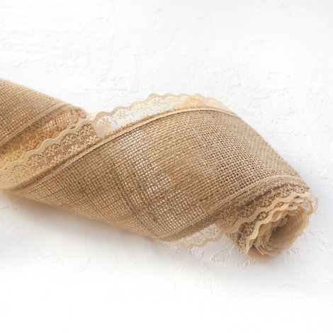 Jute ribbon, edge lace, 2 metres / Cappuccino - 2