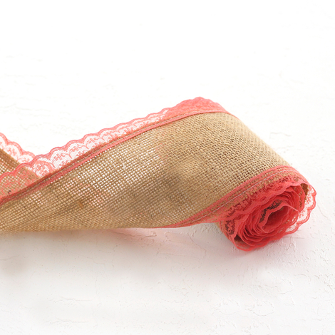 Jute ribbon, edge lace, 2 metres / Coral - Bimotif (1)