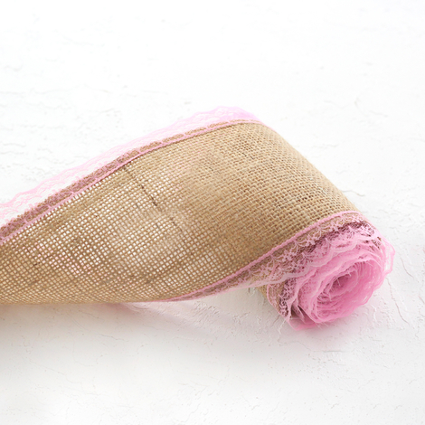 Jute ribbon, edge lace, 2 metres / Light Pink - Bimotif (1)