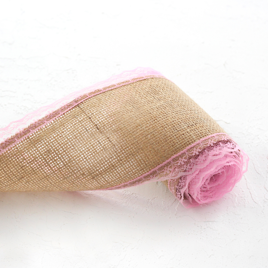 Jute ribbon, edge lace, 2 metres / Light Pink - 2
