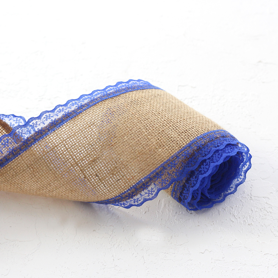 Jute ribbon, edge lace, 2 metres / Night Blue - 2