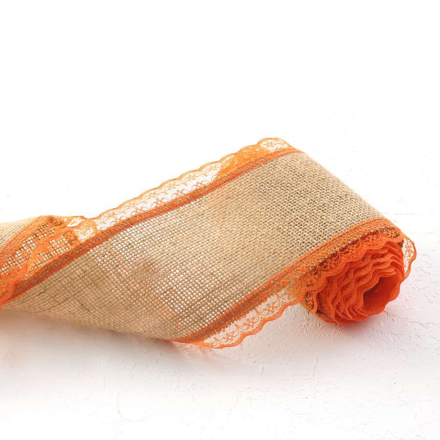 Jute ribbon, edge lace, 2 metres / Orange - 2