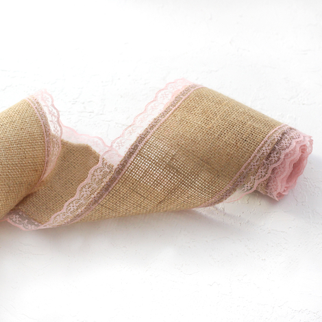 Jute ribbon, edge lace, 2 metres / Peach Color - 2