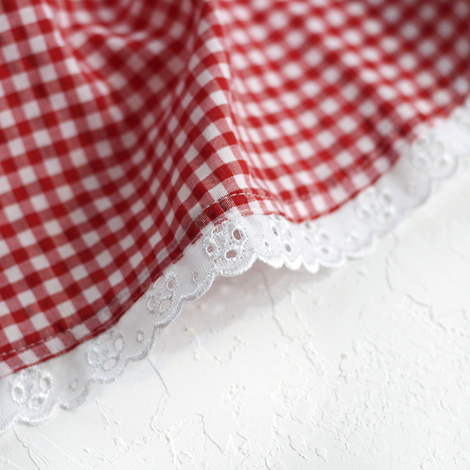Red chequered fabric, round tablecloth with scalloped edge / 160 cm - 2