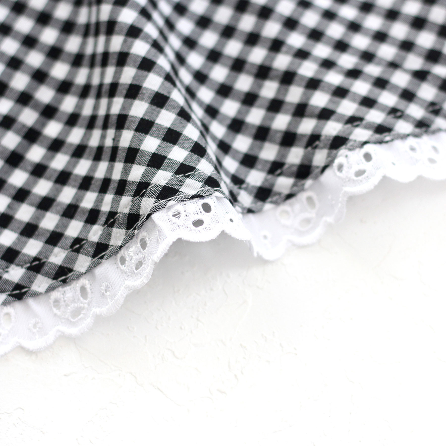 Black chequered fabric, round tablecloth with scalloped edge / 160 cm - 2