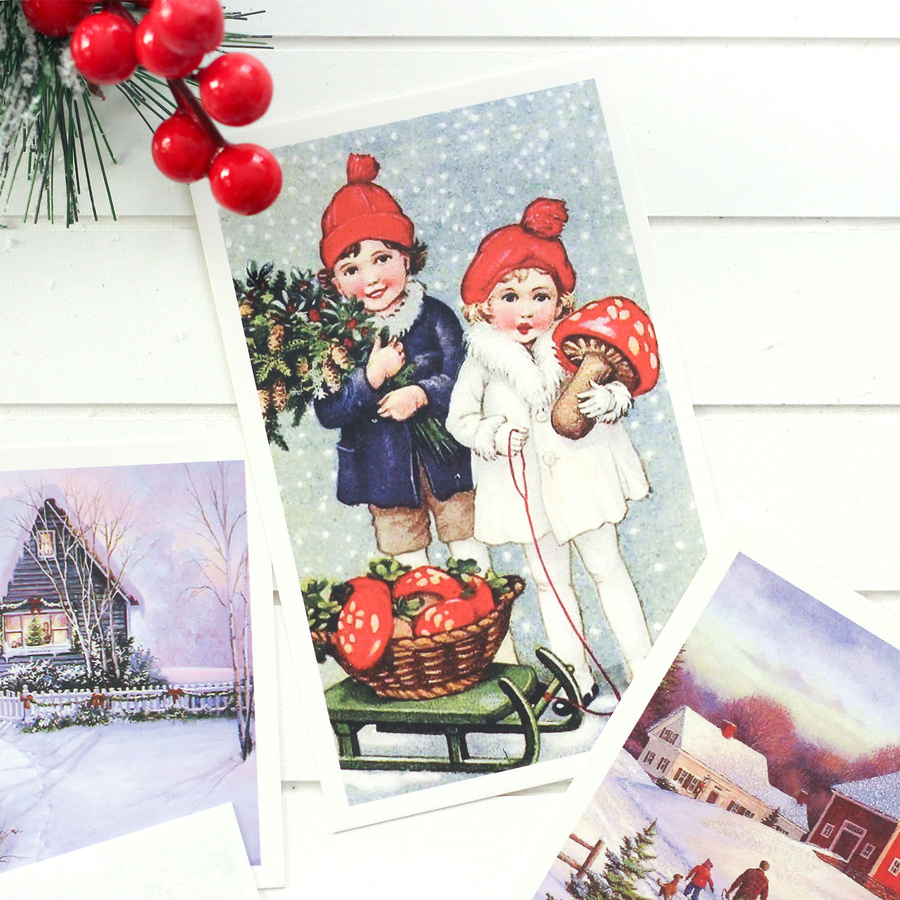Postcard, Christmas, red house / set of 10 (60 pcs) - 6