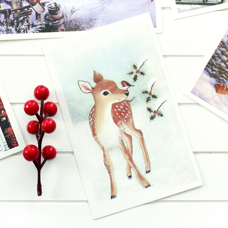 Postcard, Christmas, red house / set of 10 (60 pcs) - Bimotif (1)