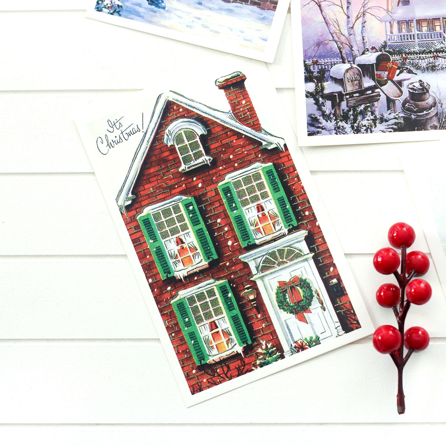 Postcard, Christmas, red house / set of 10 (60 pcs) - 3