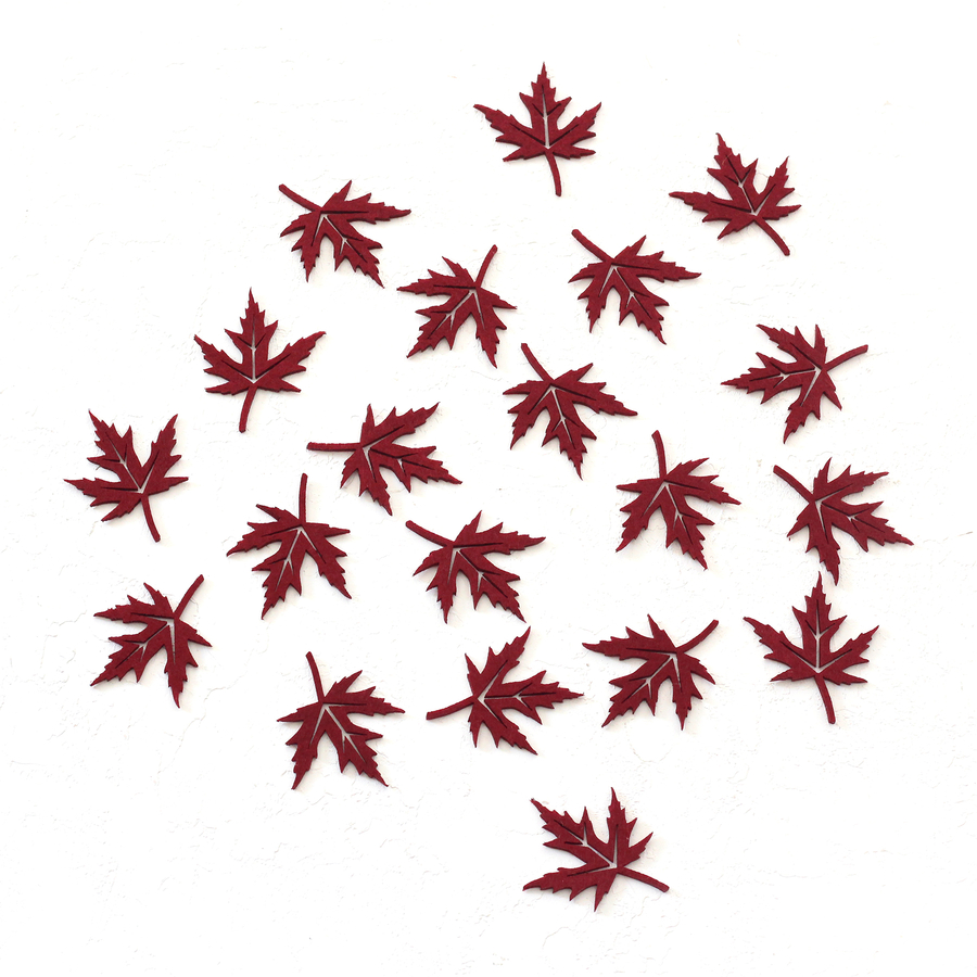 Felt autumn leaves, burgundy / 100 pcs - 1