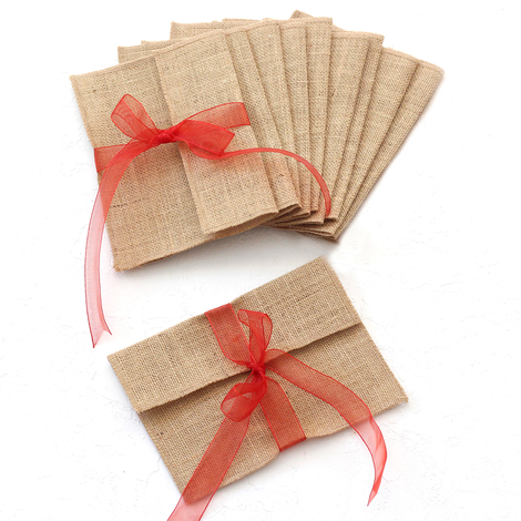 Jute envelope with red ribbon, 14x19 cm / 100 pcs - Bimotif (1)