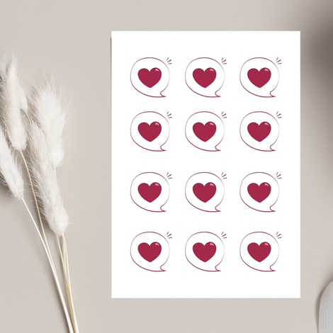 Sticker, heart, bubble / 4.3x4.9 cm (10 sheets) - Bimotif