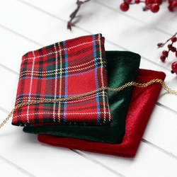 Christmas fabric jewellery pouch (7x10 cm) / Plaid (3 pcs) - 2