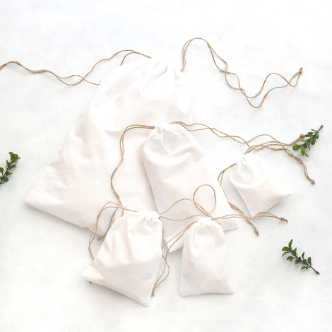 White raw cloth pouch with drawstring, 15x25 cm / 3 pcs - Bimotif (1)