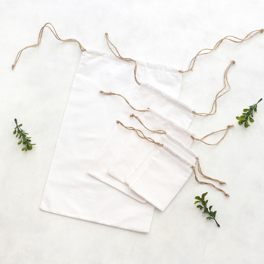 White raw cloth pouch with drawstring, 15x25 cm / 3 pcs - 3