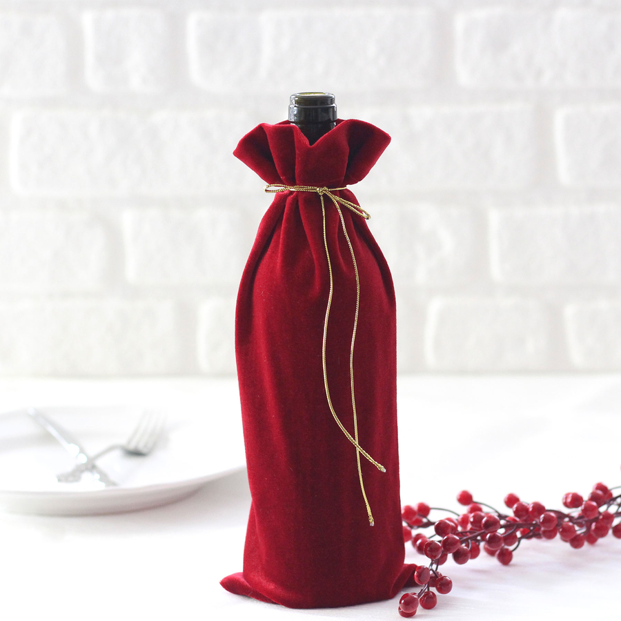 Red velvet wine bottle cover / 14x34 cm - 1