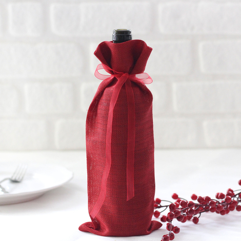 Red glitter fabric wine bottle cover / 14x34 cm - Bimotif