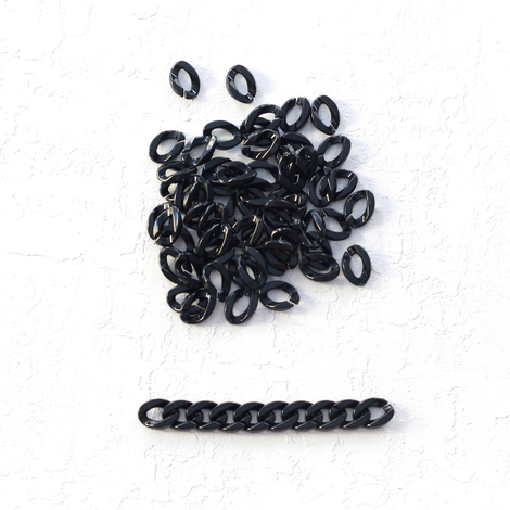 Black acrylic chain link, 1.5x2.5 cm / 100 grams - Bimotif