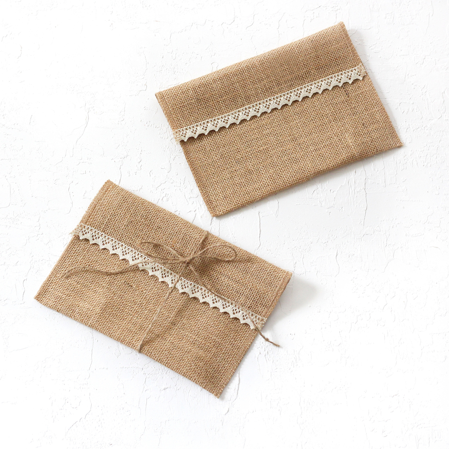 Jute envelope with lace ribbon, 14x19 cm / 2 pcs - 3