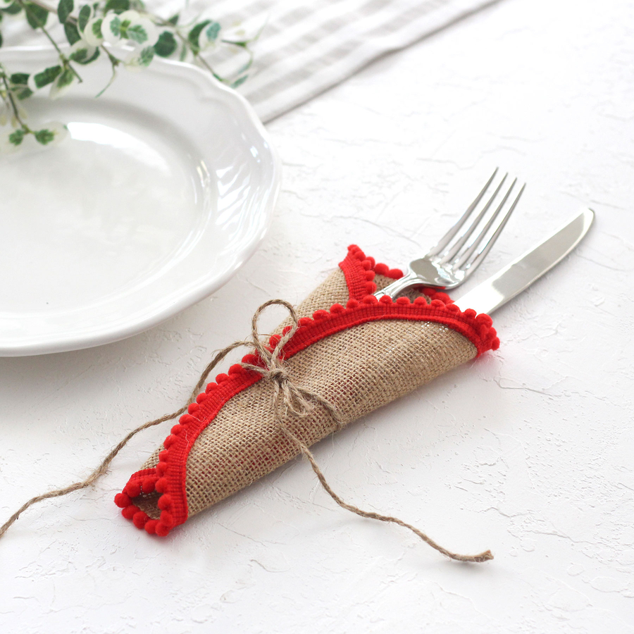 Cutlery service with red pompom, 18 cm / 12 pcs - 2