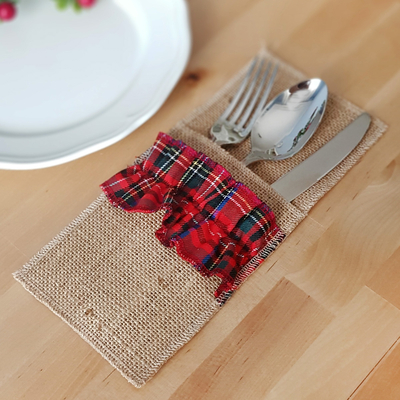 Red woven tartan cutlery cover, 10x22 cm / 12 pcs - 3