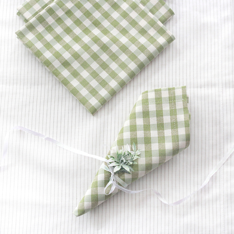 Light green checked cloth napkin, 40x40 cm / 4 pcs - Bimotif (1)