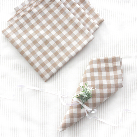 Beige checked woven cloth napkin, 40x40 cm / 12 pcs - 3