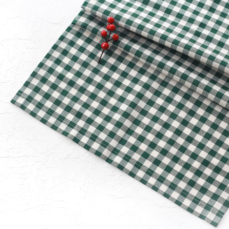 Dark green checkered woven fabric runner / 45x170 cm - Bimotif