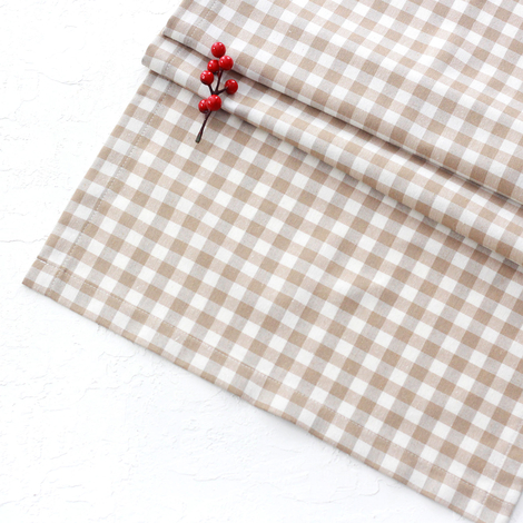 Beige checkered woven fabric runner / 45x170 cm - Bimotif