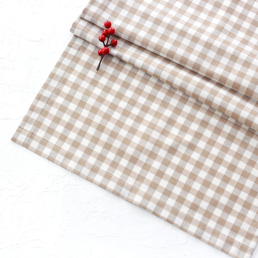 Beige checkered woven fabric runner / 45x170 cm - 1