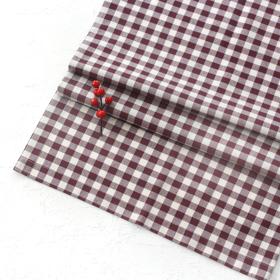 Burgundy checkered woven fabric runner / 45x170 cm - 1