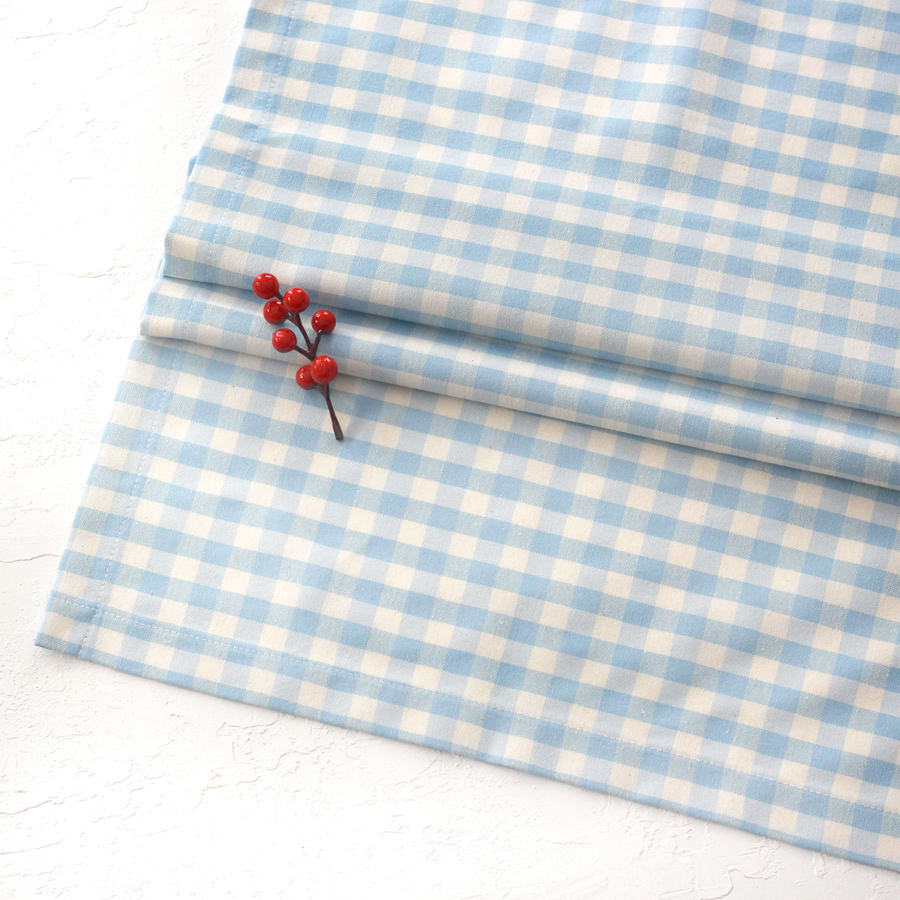 Light blue checked woven fabric runner / 45x170 cm - 1