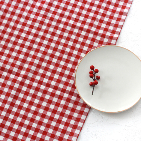 Red checkered woven fabric runner / 45x170 cm - 2