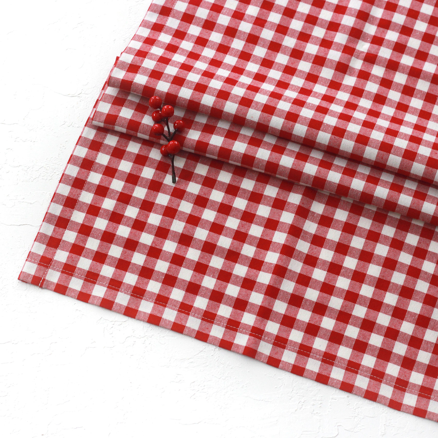 Red checkered woven fabric runner / 45x170 cm - 1