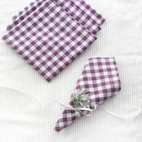 Damson color checkered cloth napkin, 40x40 cm / 4 pcs - 2