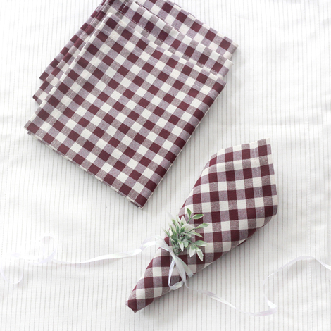 Burgundy checked cloth napkin, 40x40 cm / 4 pcs - Bimotif (1)