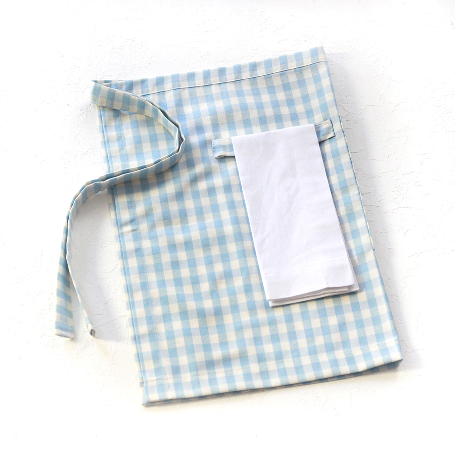 Light blue and white checkered kitchen apron, 50x70 cm - 2