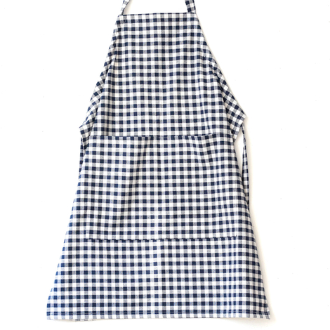 Lace-up, navy blue and white checkered woven fabric kitchen apron / 90x70 cm - Bimotif